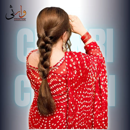 🌸 Handmade Chiffon Chunri Collection – 3 Piece Suit Red Colour 🌸