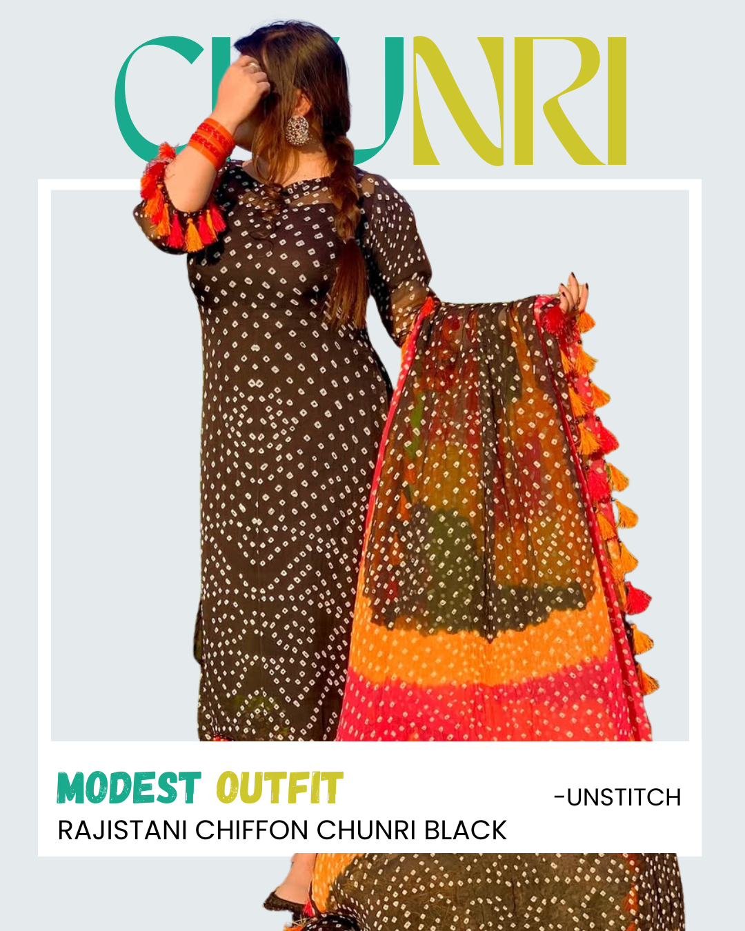 Rajistani Chunri Chiffon Black Colour