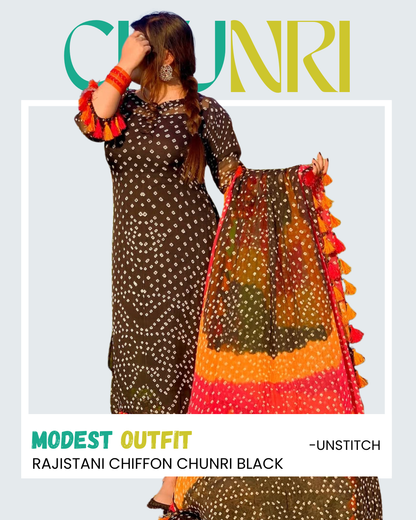 Rajistani Chunri Chiffon Black Colour